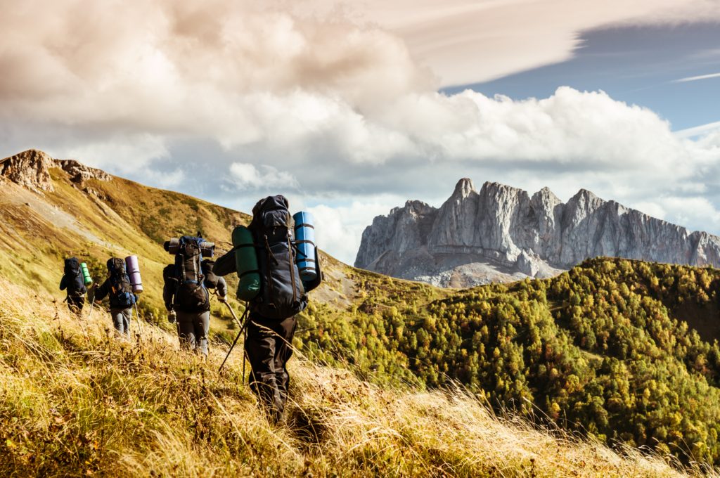 hiking in the mountains in autumn